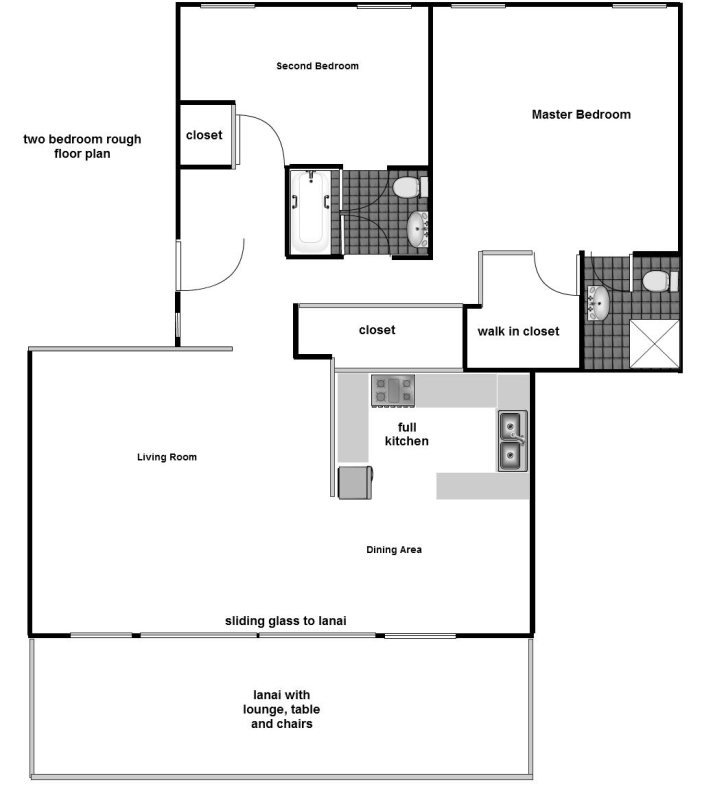 Floor Plan for Penthouse in Paradise. Fantastic view from this third floor luxury condo .A/C in bedrooms